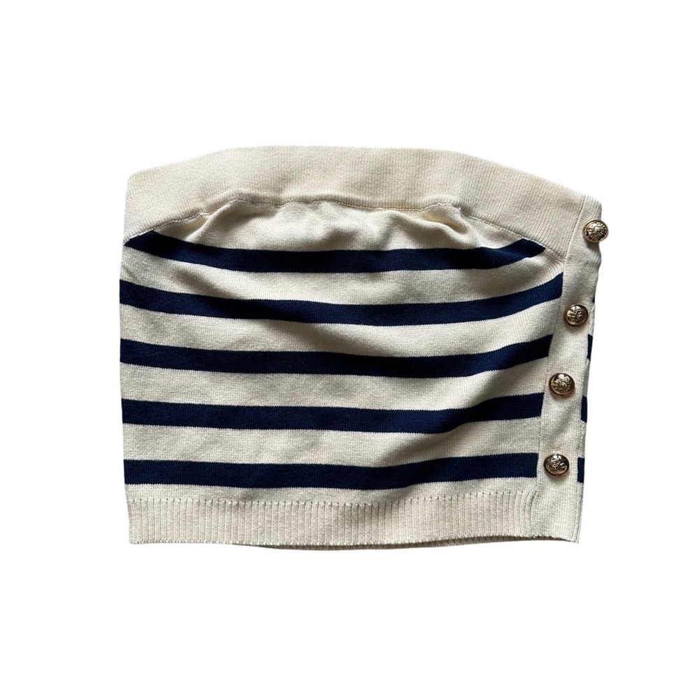 Central Park West Flynn Button Bandeau Striped Knit Tube Top Gold Button size S